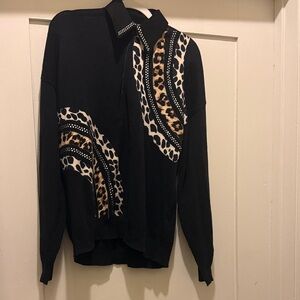 Vintage Black Sweater with Animal Print